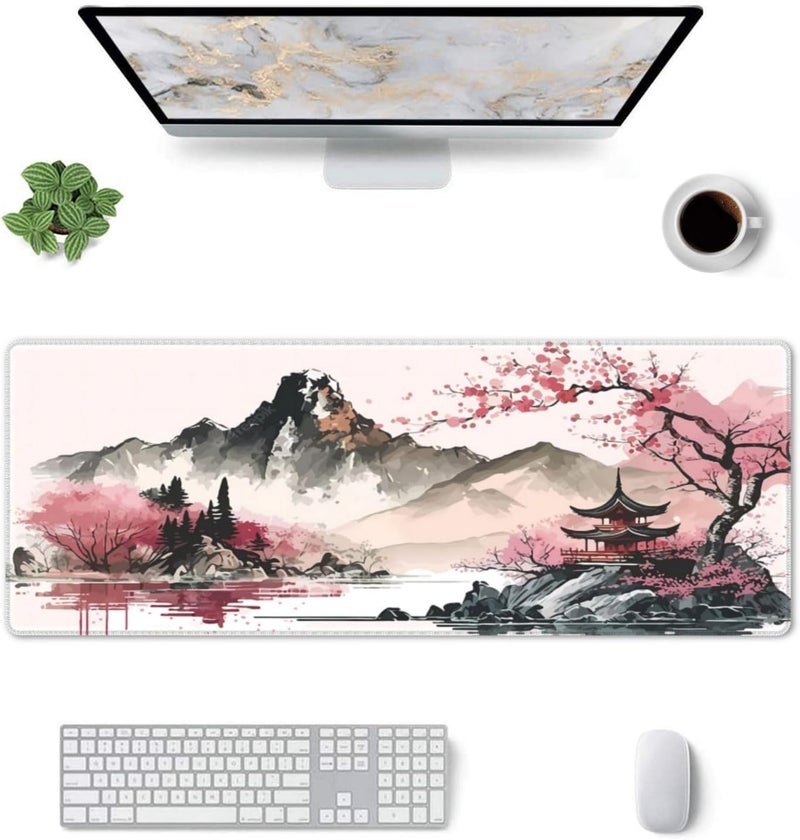 Brecoy Watercolor Japanese Large Gaming Mouse Pad,Mouse Pad Gaming 31.5 x 11.8 in Mouse Mat Desk Pad,Large Desk Mat,Extended Keyboard Mousepad with Non-Slip Base and Stitched Edge for Desk Home Office - Image 3